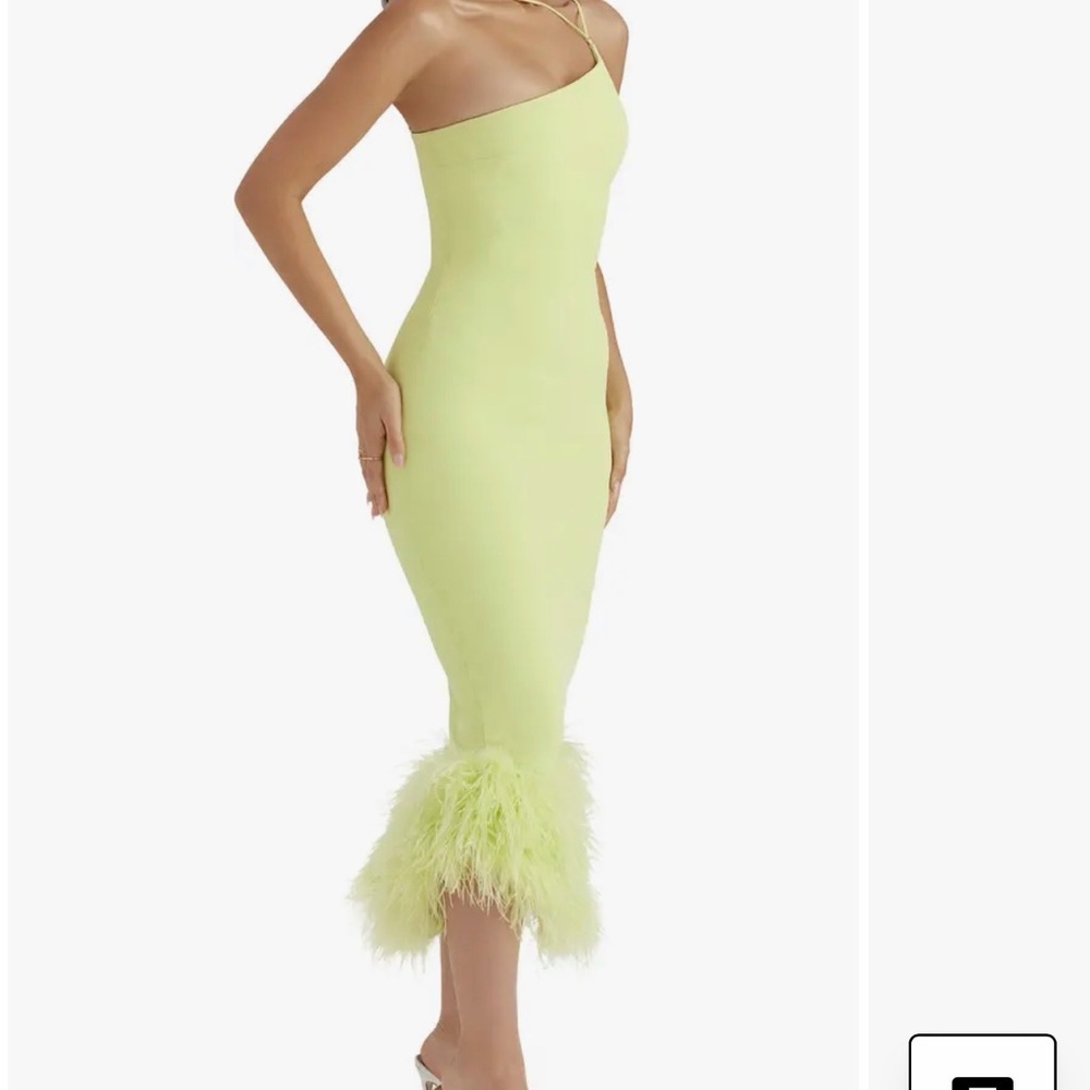 House of CB Lime Feather Trim Midi Dress